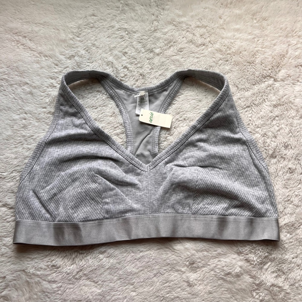 Aerie Real Good Ribbed Racerback Bralette Heather Grey XXL NWT 2694-3537 Workout